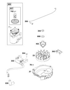 Flywheel, Ignition, And Starter Group Diagram and Parts List for 92J0B-0006-H1  Briggs and Stratton Engine